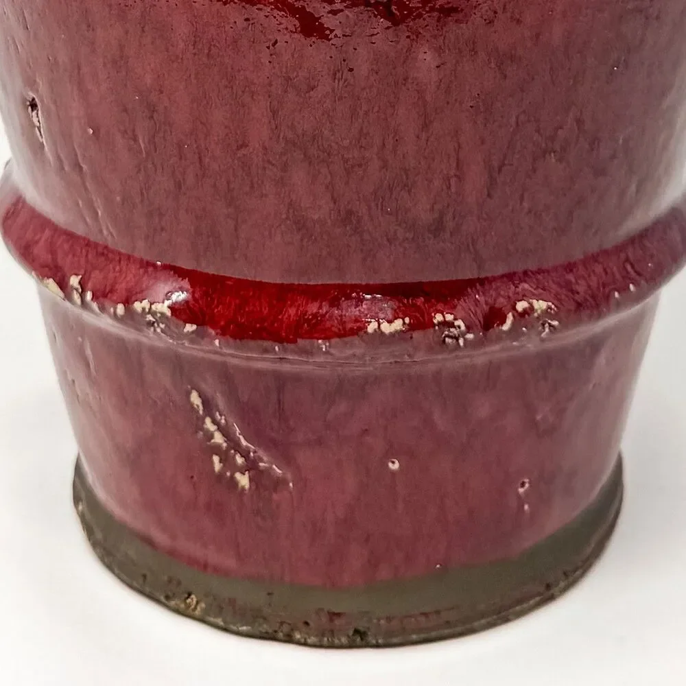 Vintage Rustic Studio Pottery Vase Oxblood Red Folk Art Handcrafted 12”